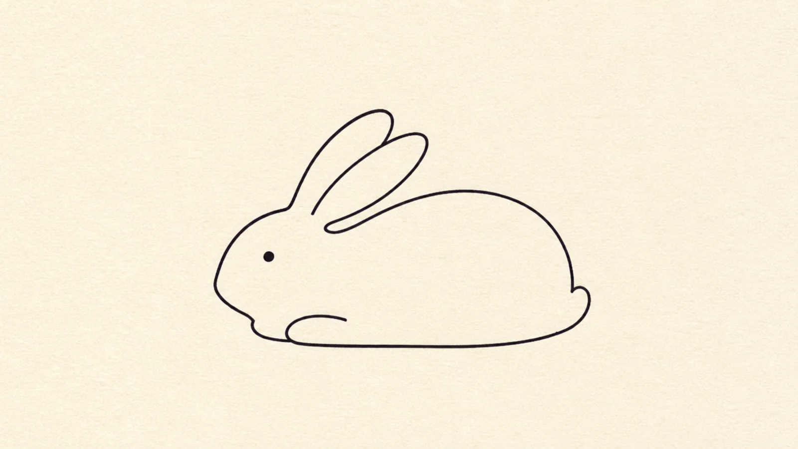 A minimalist line drawing of a loaf-shaped resting rabbit