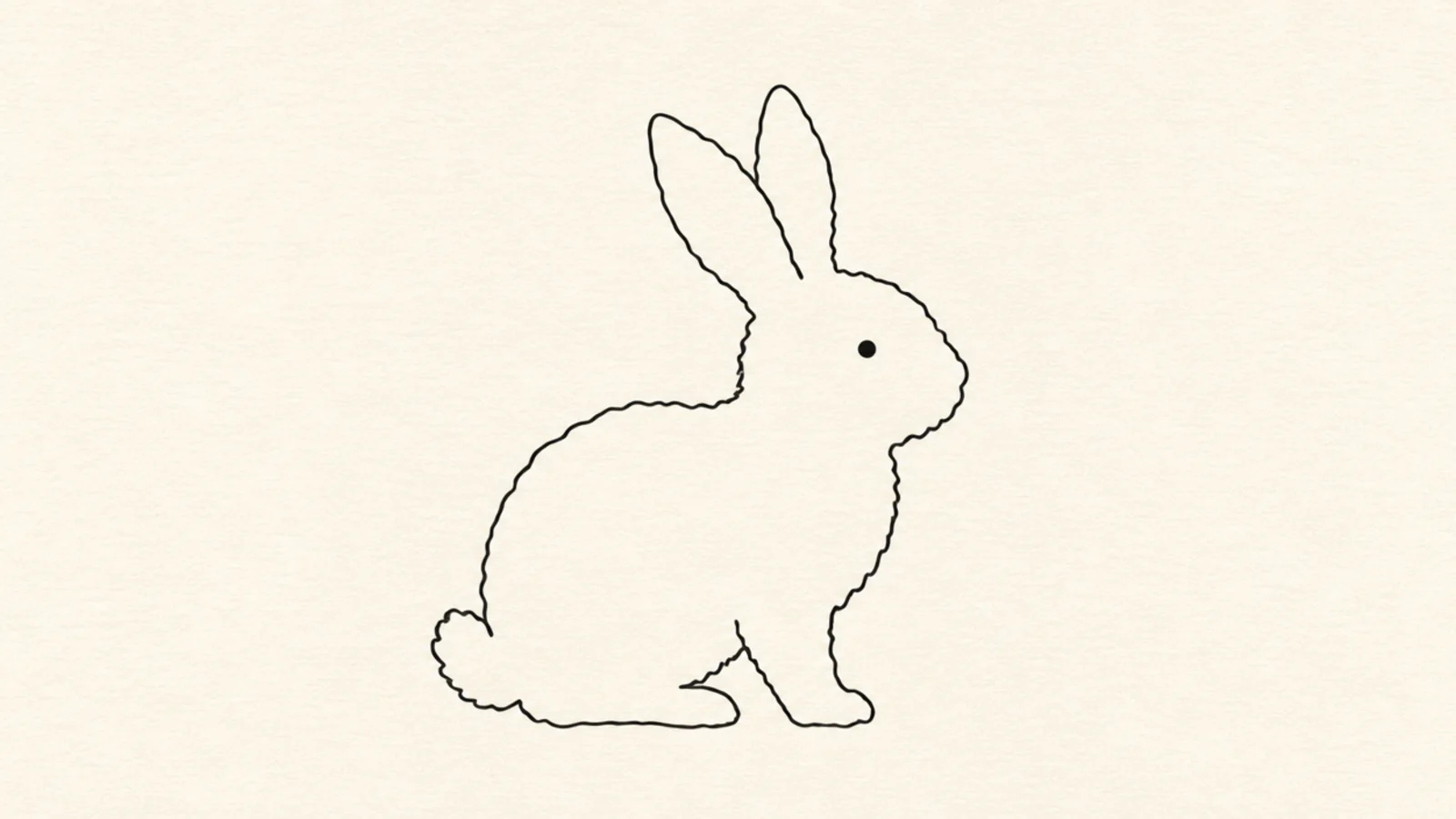 A rabbit outline drawn with a soft wavy line