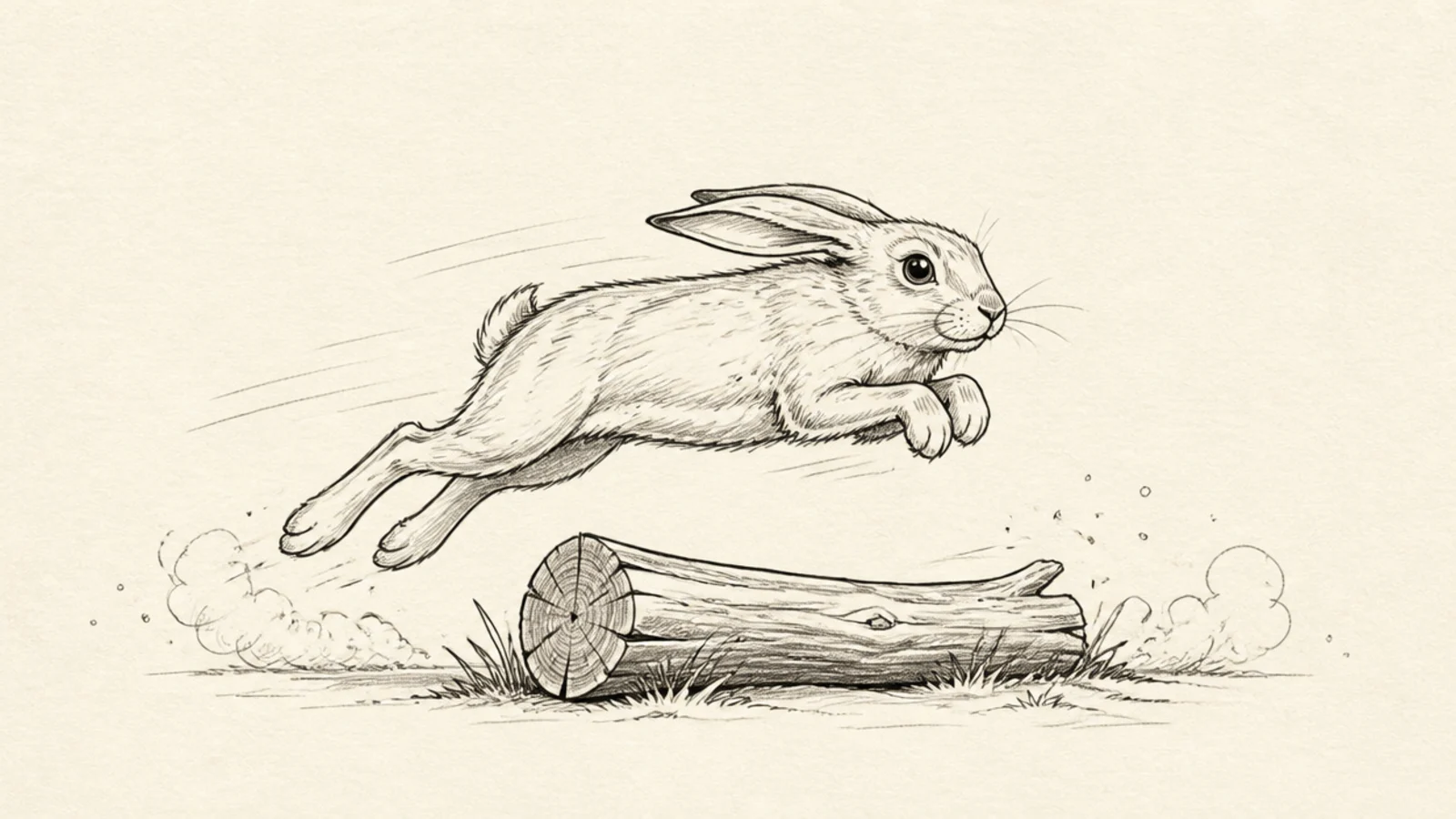 A rabbit leaping over a log or obstacle