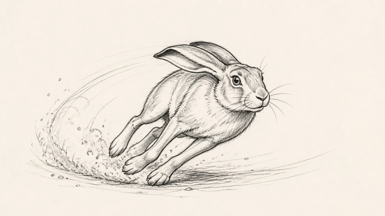 A rabbit cutting sharply to one side while running