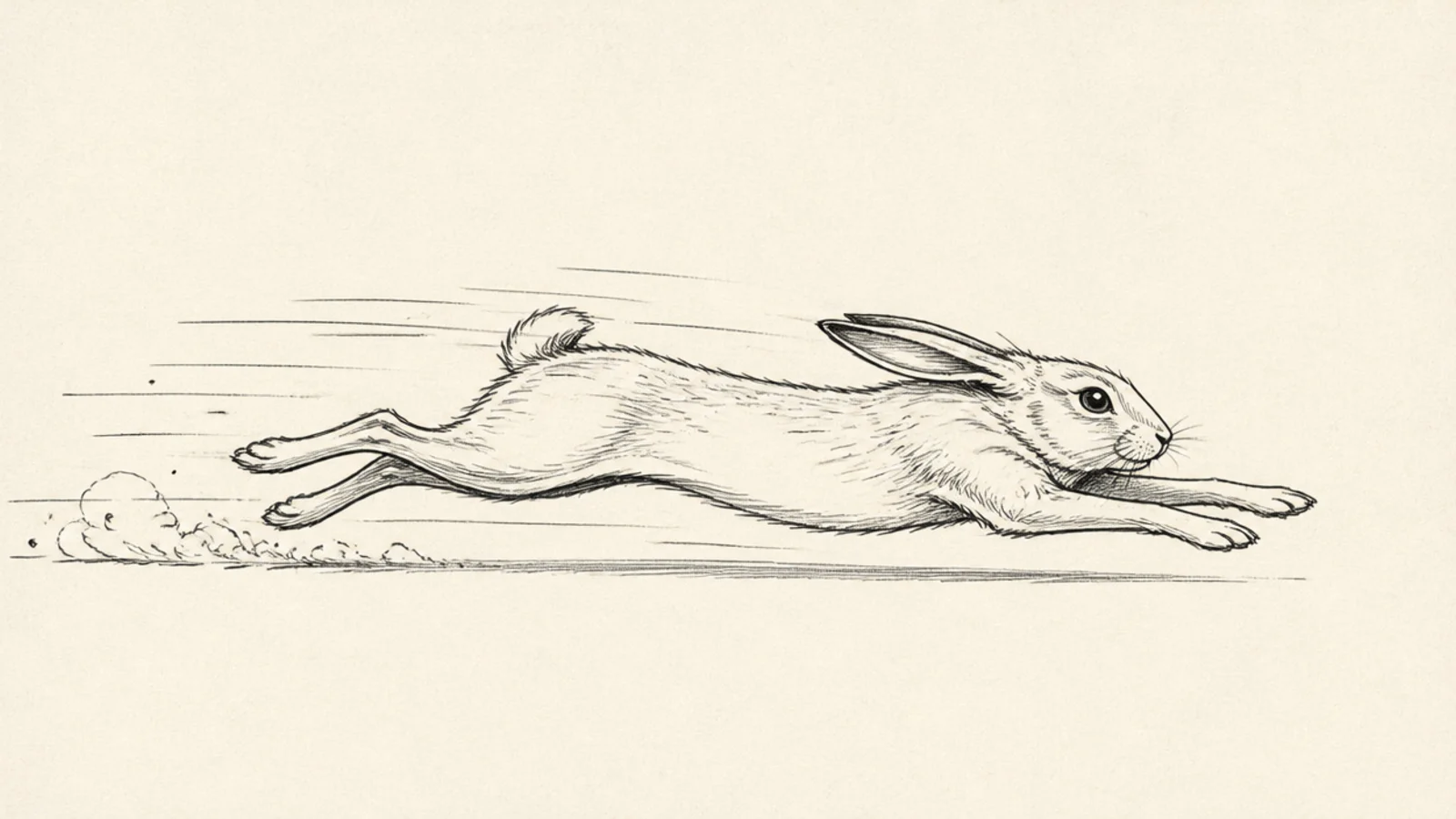 A rabbit sprinting flat-out with ears pinned back