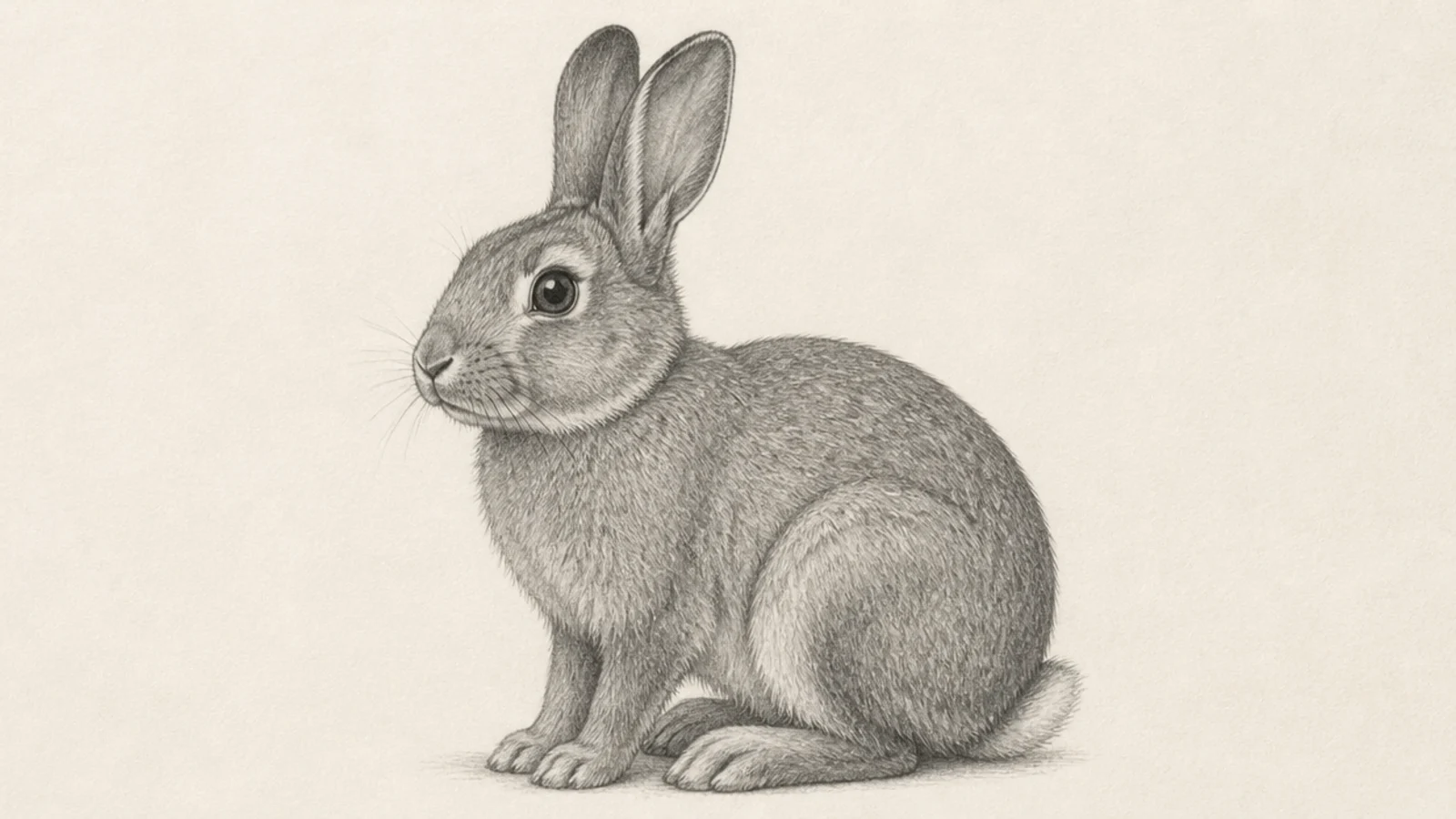 A realistic pencil drawing of a sitting rabbit