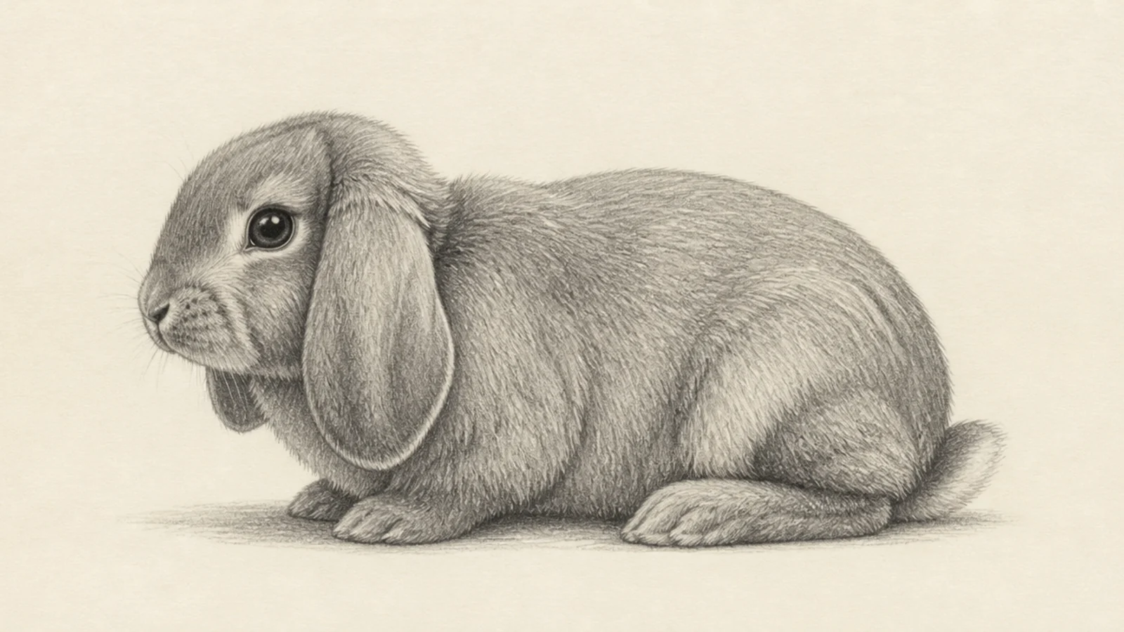 A realistic drawing of a lop rabbit with drooping ears