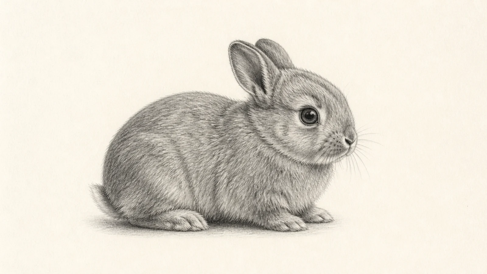 A realistic drawing of a small fluffy baby rabbit