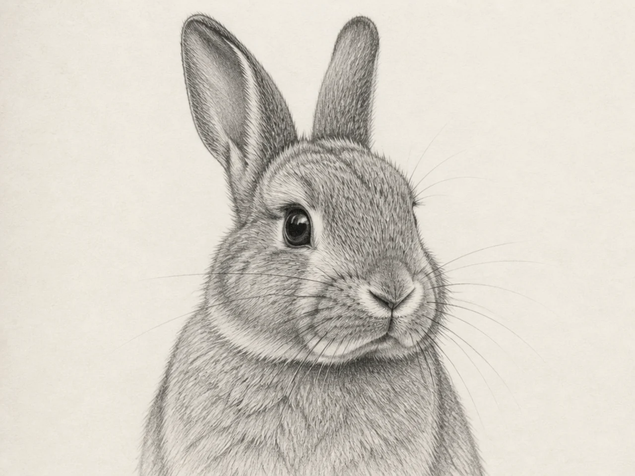 A realistic close portrait of a rabbit's head