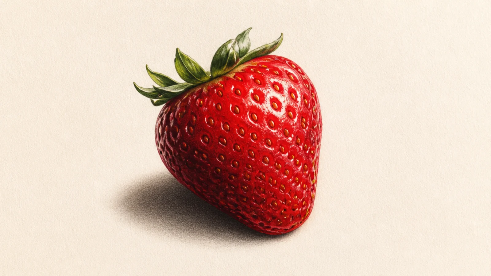 A realistic strawberry with a strong studio-light shine