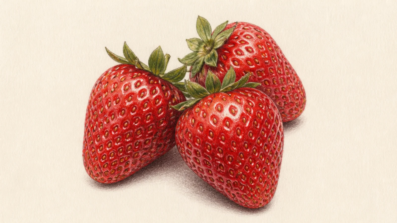 A realistic cluster of overlapping strawberries with deep shadows