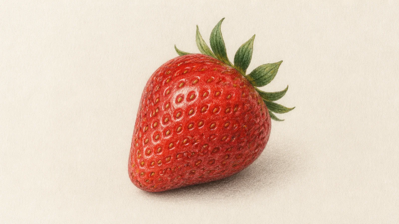 A realistic colored-pencil strawberry with layered reds