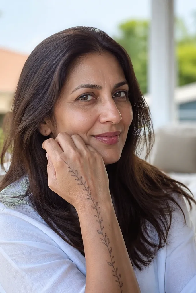 A vine rising from wrist with small berry dots along it