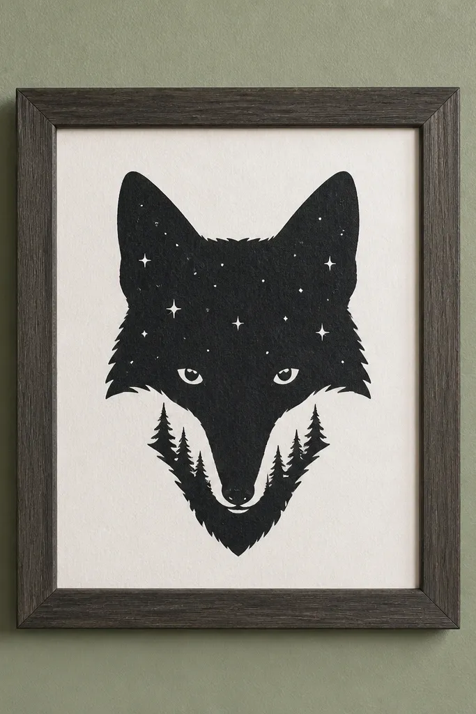 Fox head silhouette with small star shapes cut out in negative space