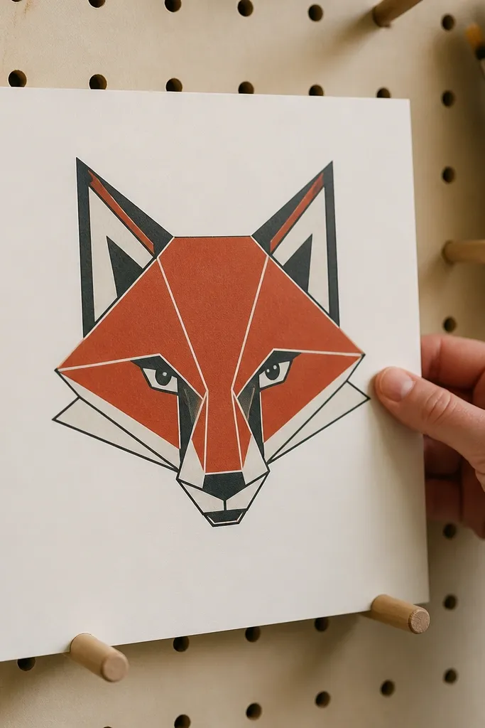 Geometric fox head made of triangles in orange and brown