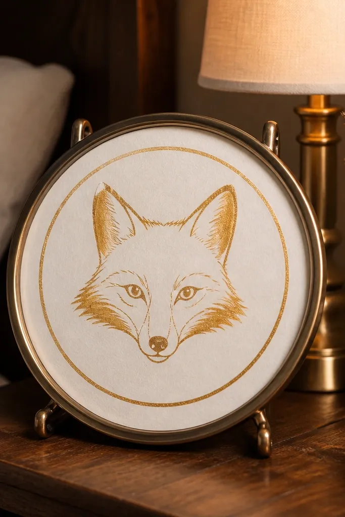 Fox face inside a circle badge with gold-like highlights