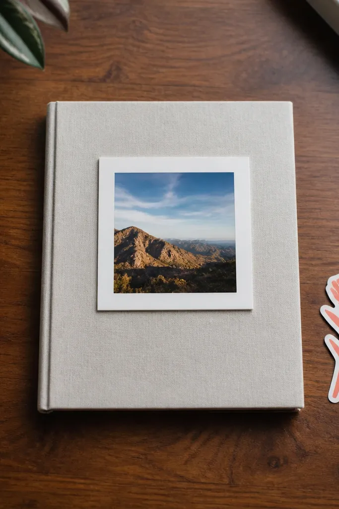 A centered inside a paper frame with a single bold sticker title on top