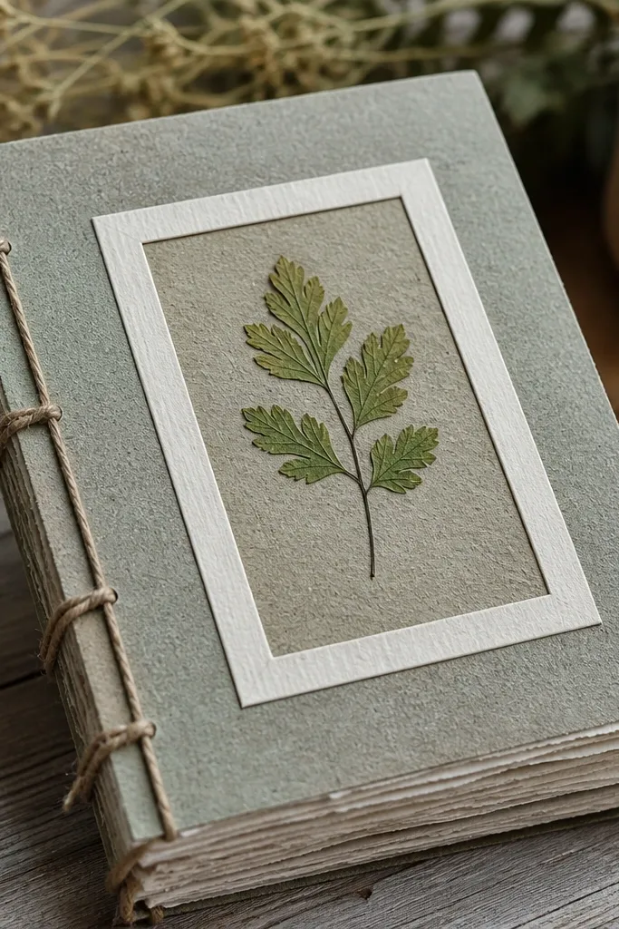 Pressed leaf silhouette arranged in a simple shape with a clean cardstock frame