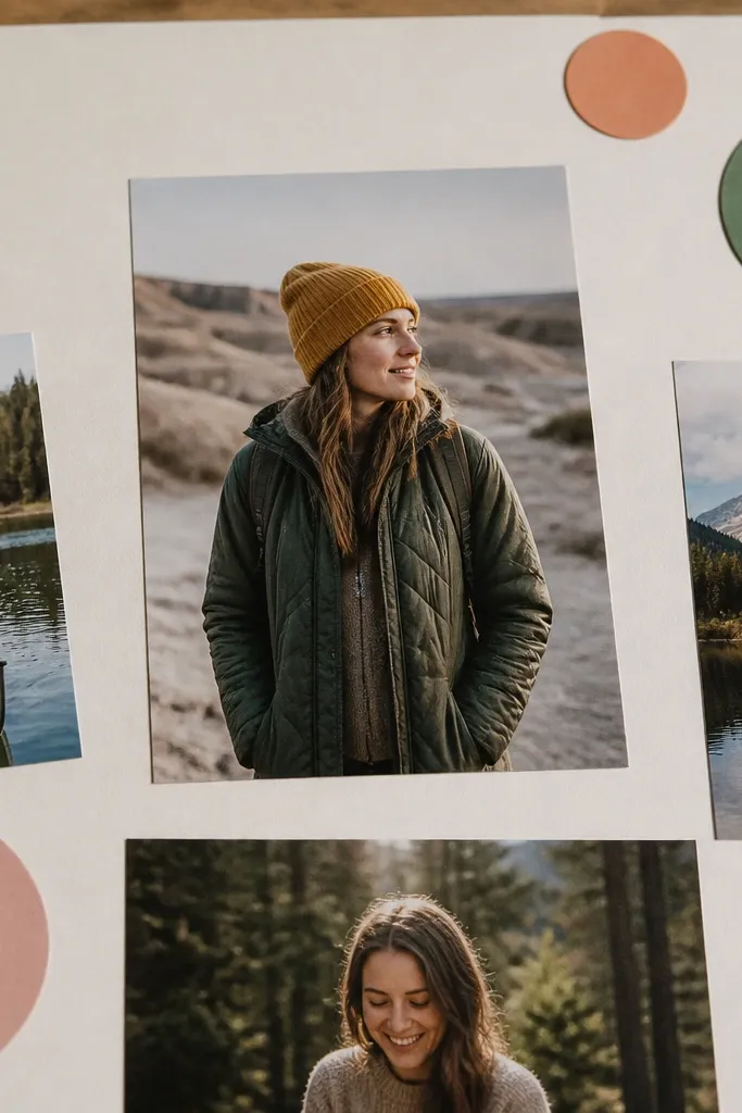 Matte cardstock with photos and a few bold stickers placed around them without covering faces
