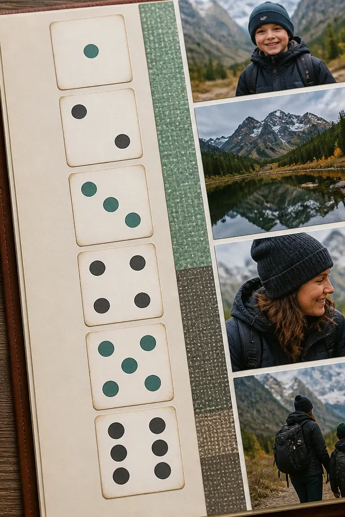 A side caption strip with small square labels next to photos in a grid