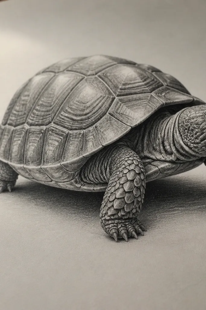 Graphite turtle shell with detailed scute edges and subtle skin texture
