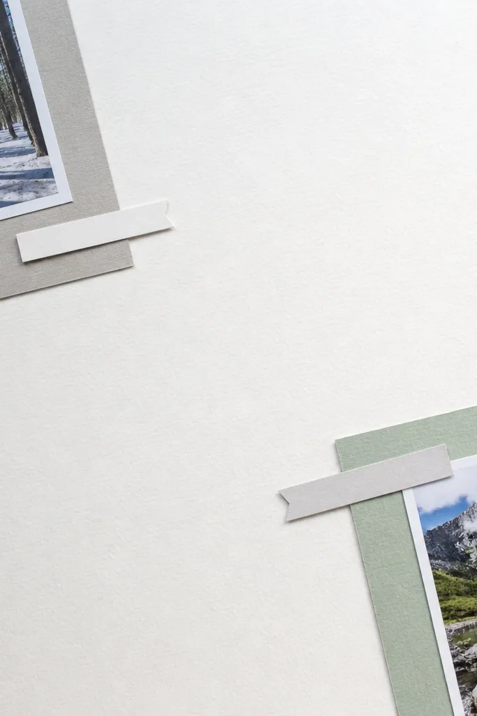 Two corner-matted photos with small quote strips and lots of negative space