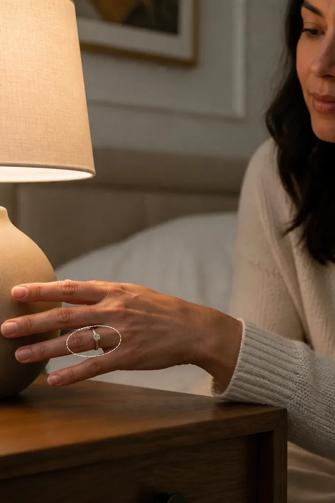 Oval outline around the ring finger base with tiny dot fill around it