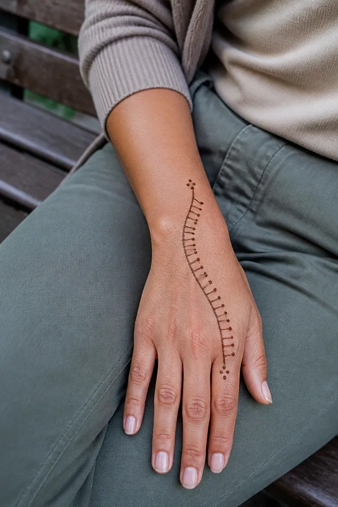 Arc from index finger to wrist with ladder-like rungs and dot endpoints