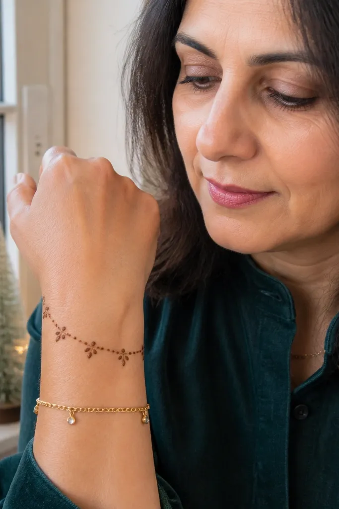 Dot garland curve on wrist with small alternating teardrops and dots