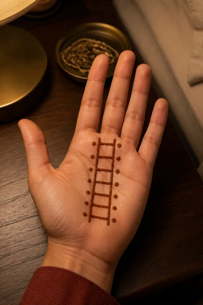 Front palm with a central ladder line and paired side dots