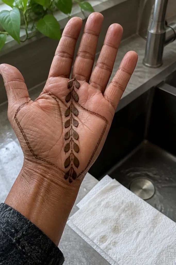 Front palm with a vertical chain of teardrop shapes in the center