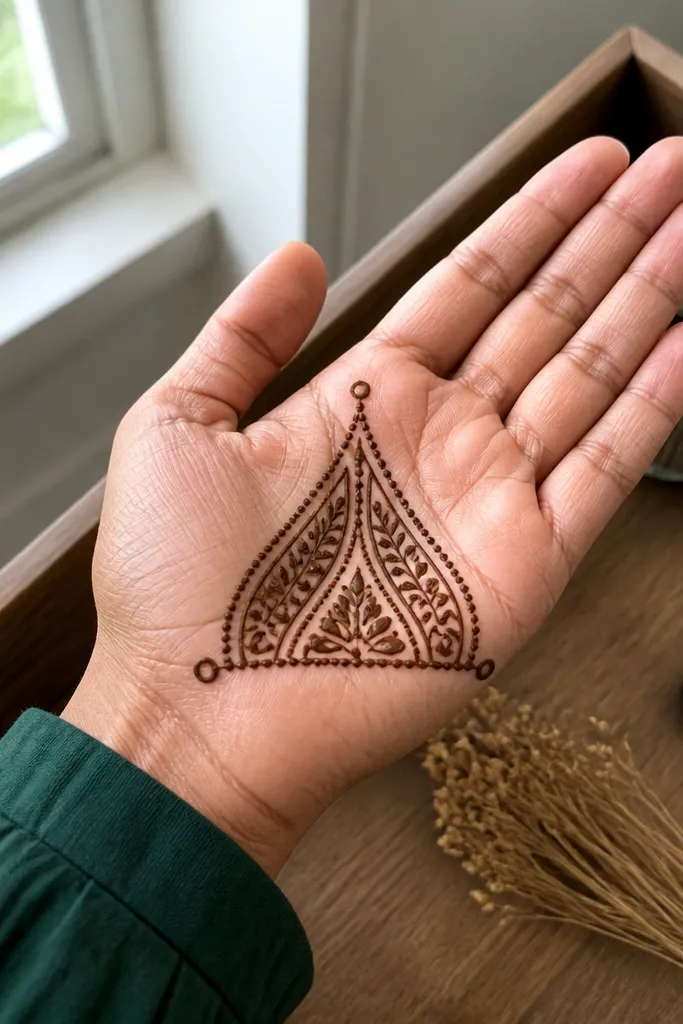 Front palm with a central kite triangle and two curved arcs on sides