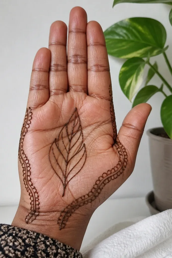 Front palm with side borders and one central leaf outline