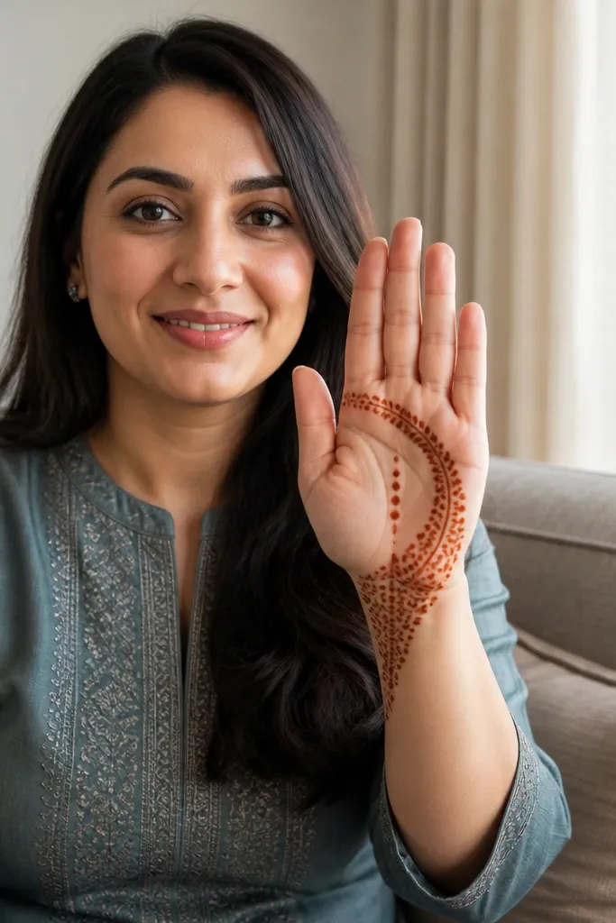 Front palm with a curved thumb-side arch and clustered dots