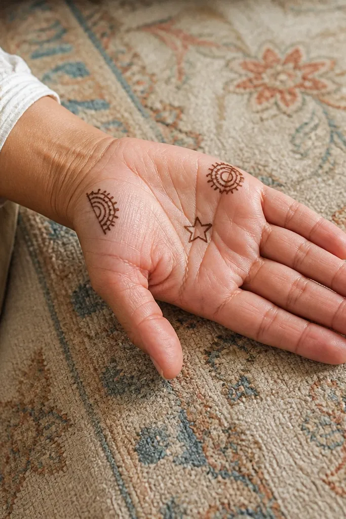 Front palm with a small star in the middle and two mini arches at corners