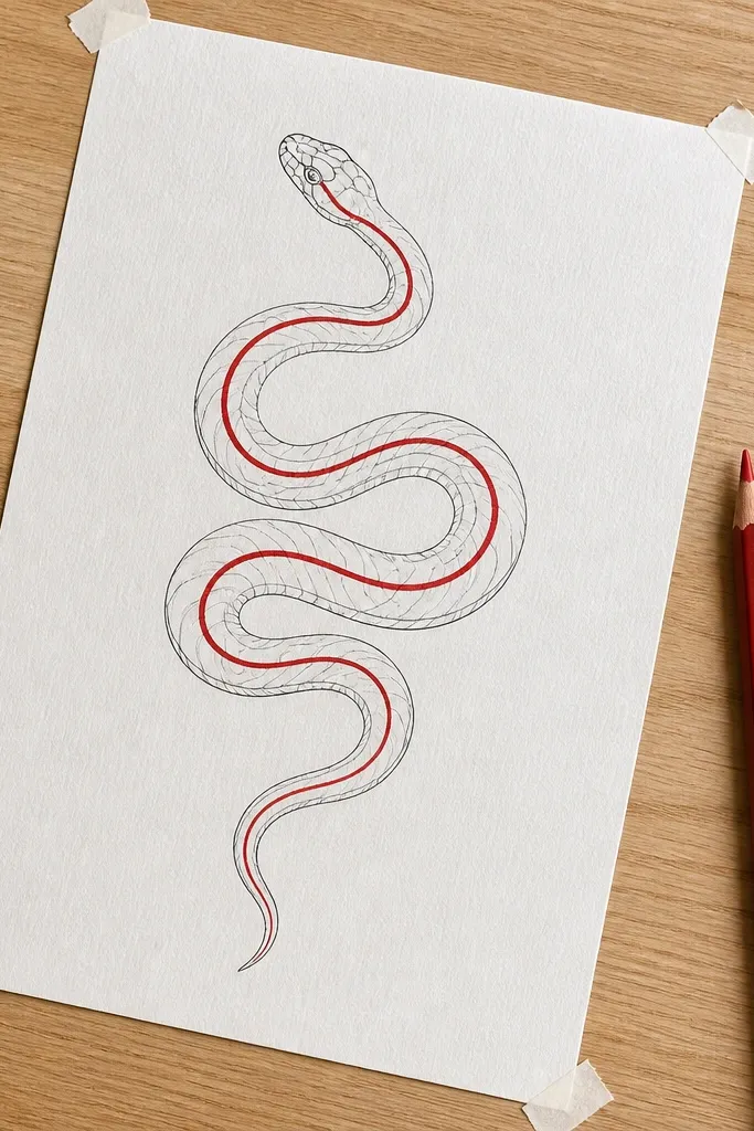 Simple line snake with a single bold red stripe along the body