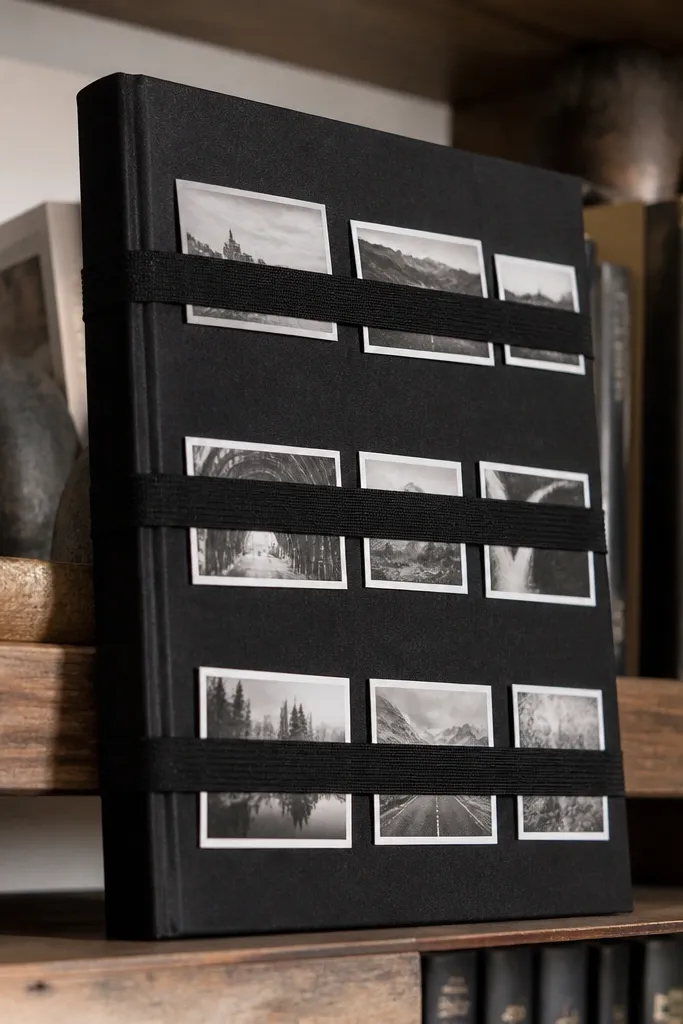Upcycled book cover with elastic bands holding small cards