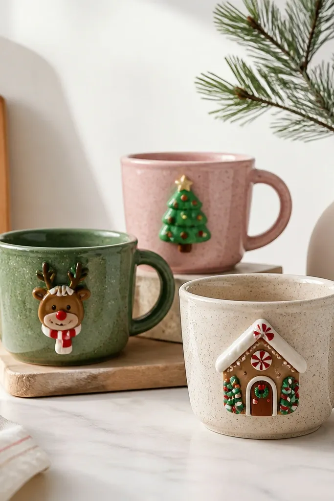 Renter-friendly removable handmade Christmas mugs