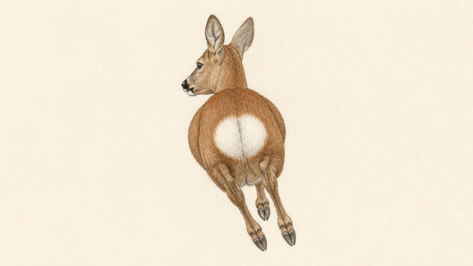 A roe deer bounding away with its white rump patch flared