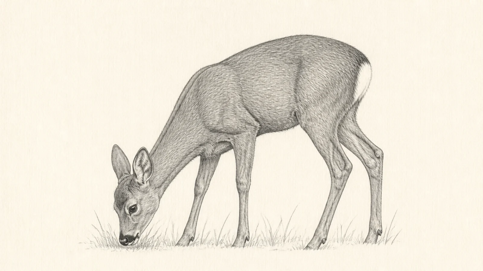 A roe deer grazing with its head lowered to the grass