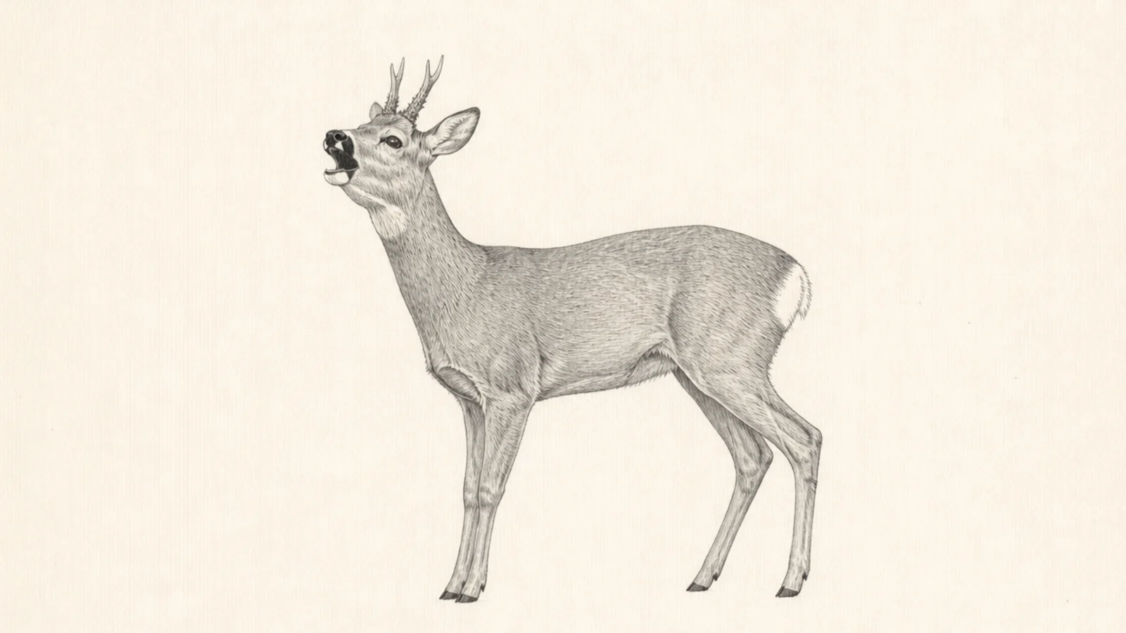 A roe buck with its mouth open barking a warning