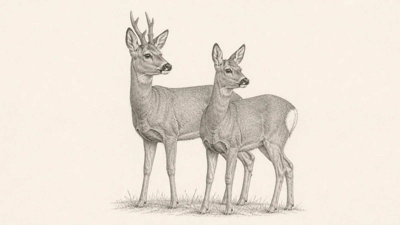 A roe buck and doe standing together in a small group