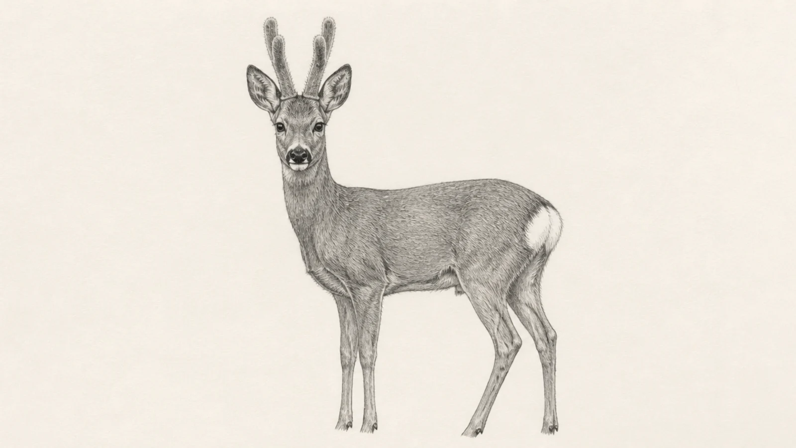A roe buck with short antlers still covered in soft velvet