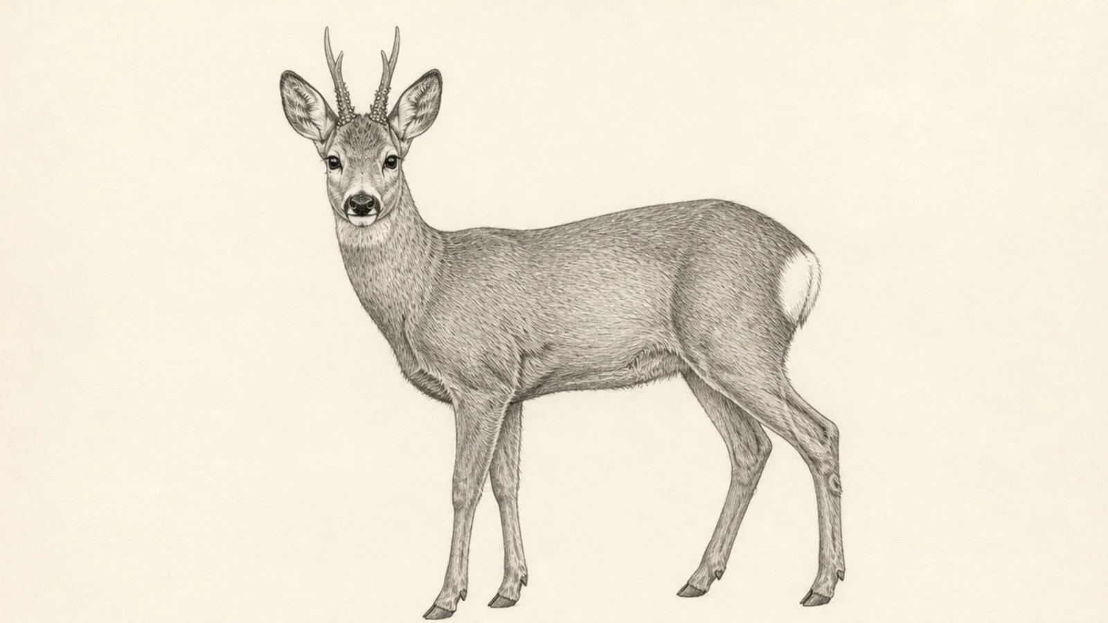 A detailed full-body roe deer study with all its markings