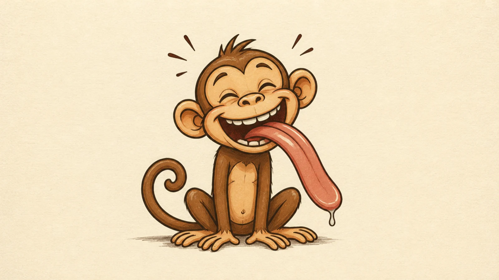 A silly monkey with a long floppy tongue hanging out sideways