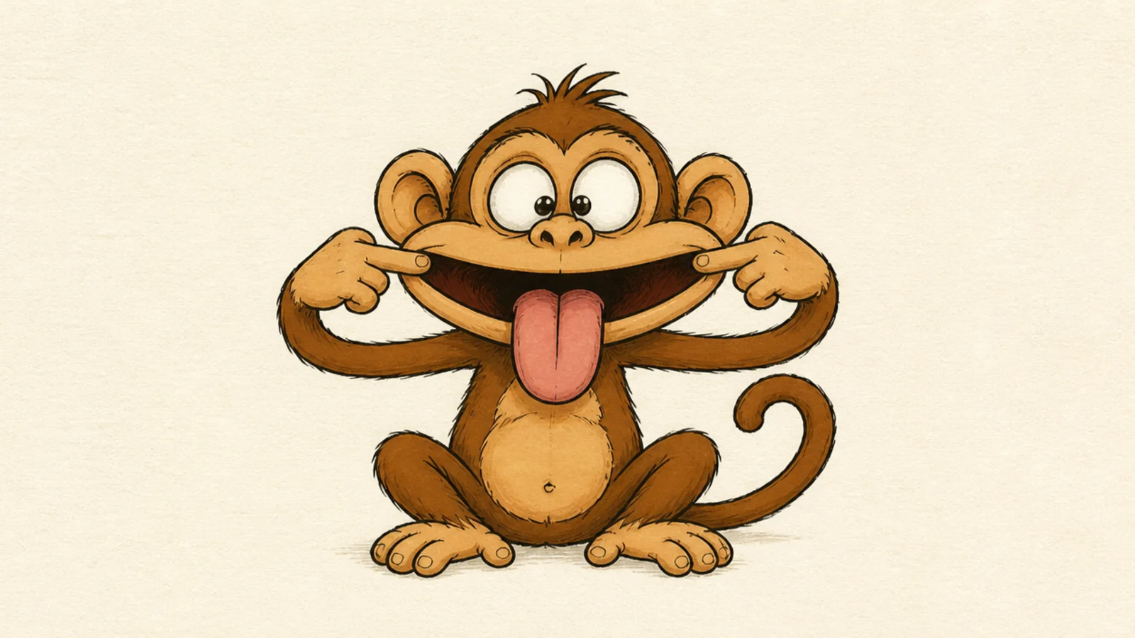 A silly monkey pulling its own face into a funny shape with its hands
