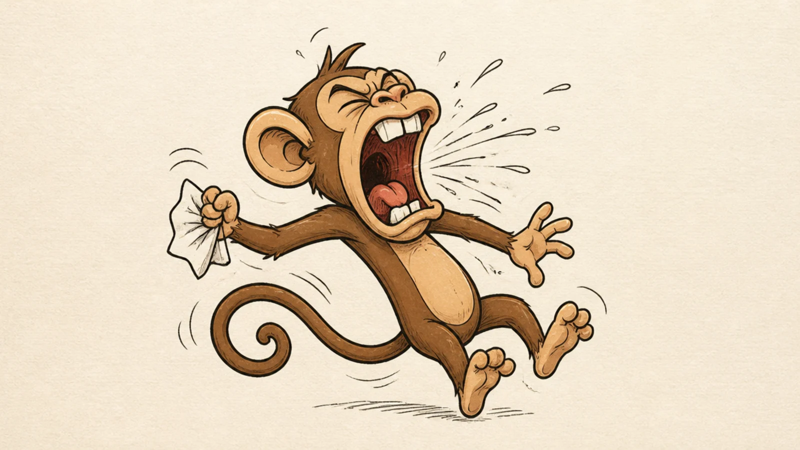 A silly monkey mid-sneeze with its head thrown back