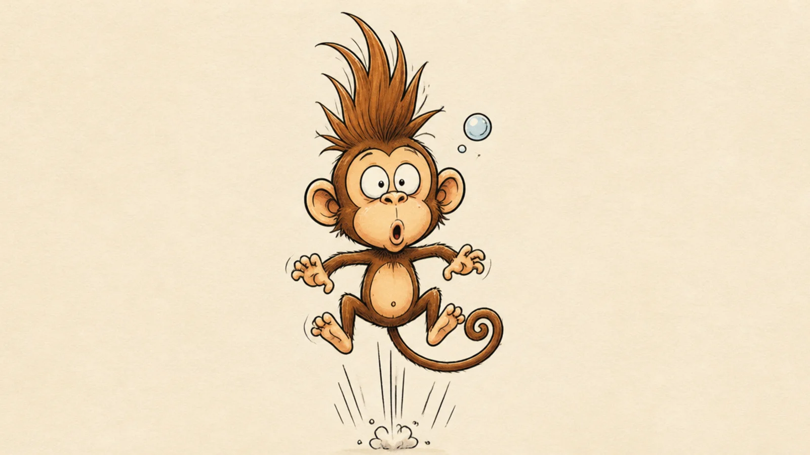 A silly monkey mid-hiccup jolting with a surprised face