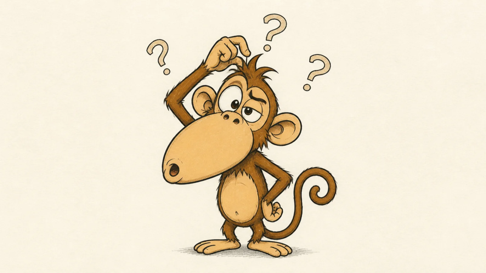 A silly monkey scratching its head looking baffled