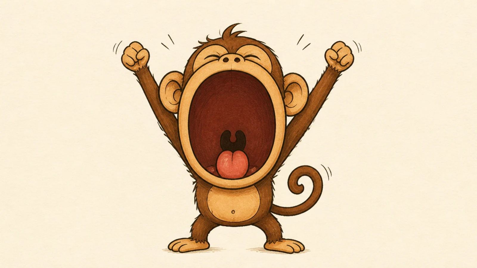 A silly monkey with a yawn so big it fills its whole face