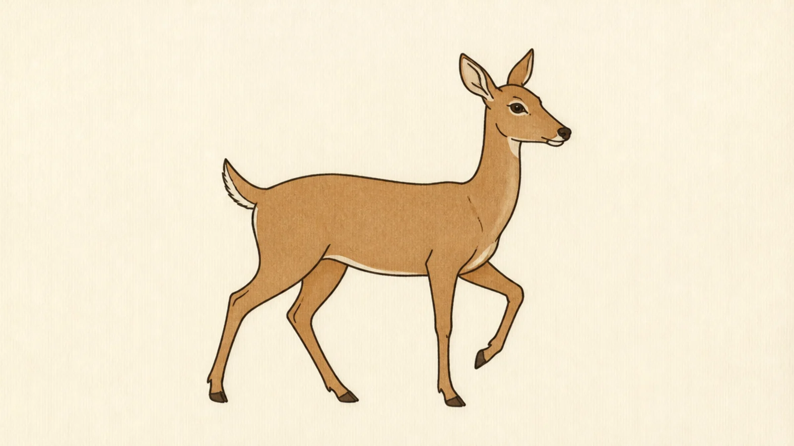 A simple deer walking with one front leg lifted