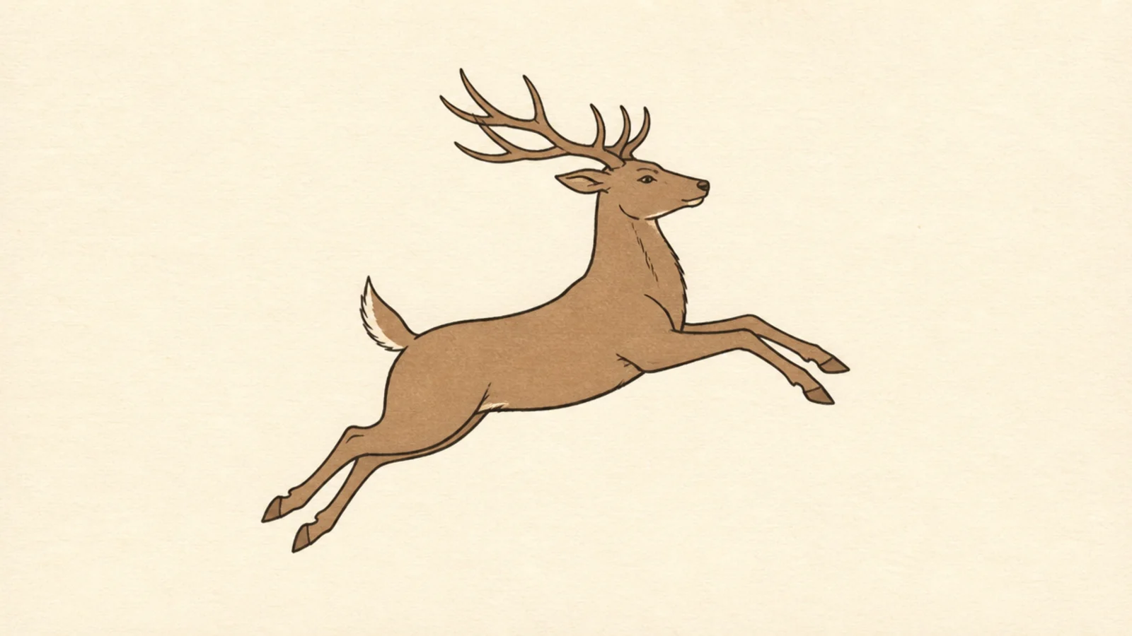 A simple stag mid-leap with legs stretched and antlers back