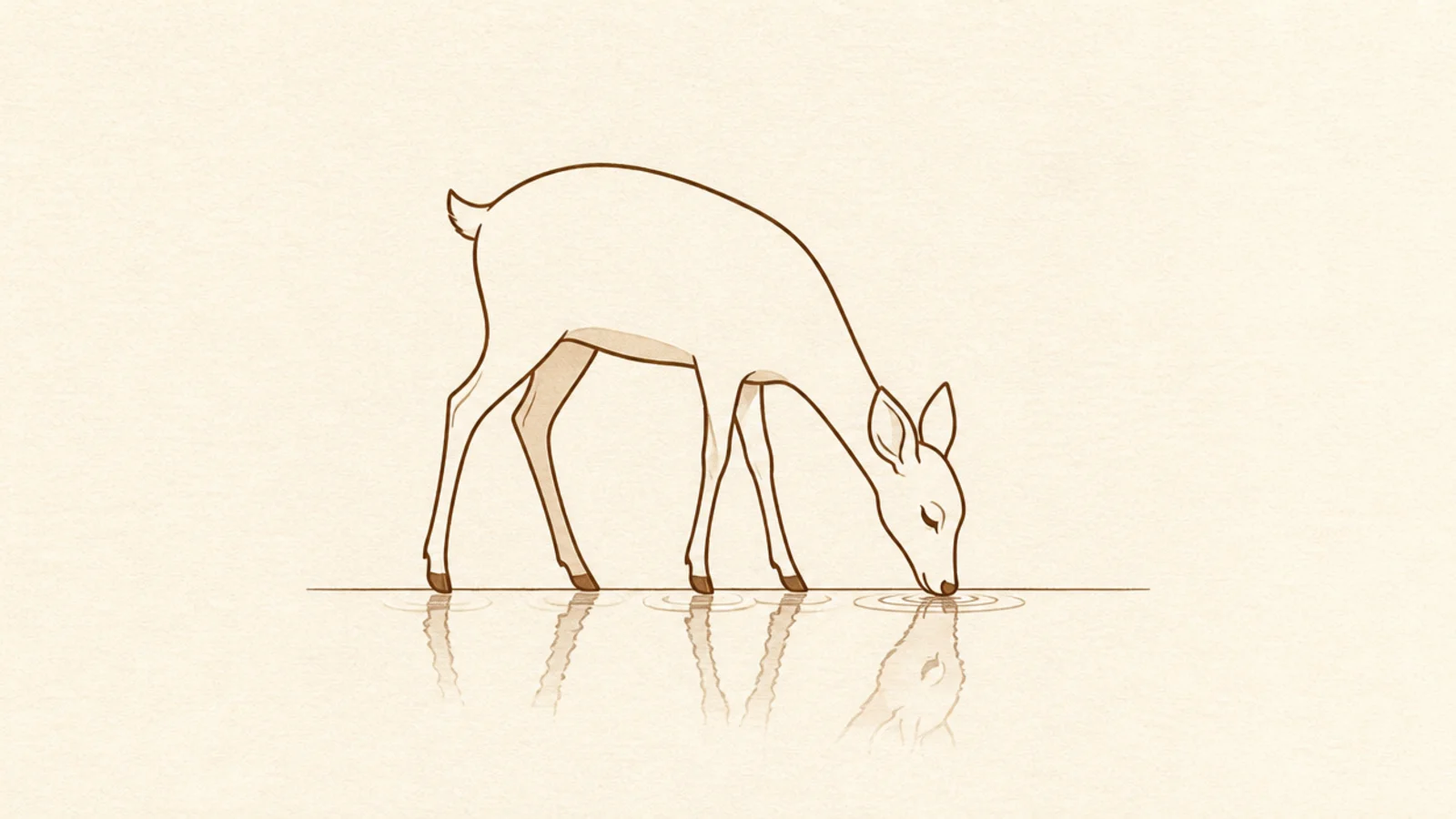 A simple deer lowering its head to drink from water