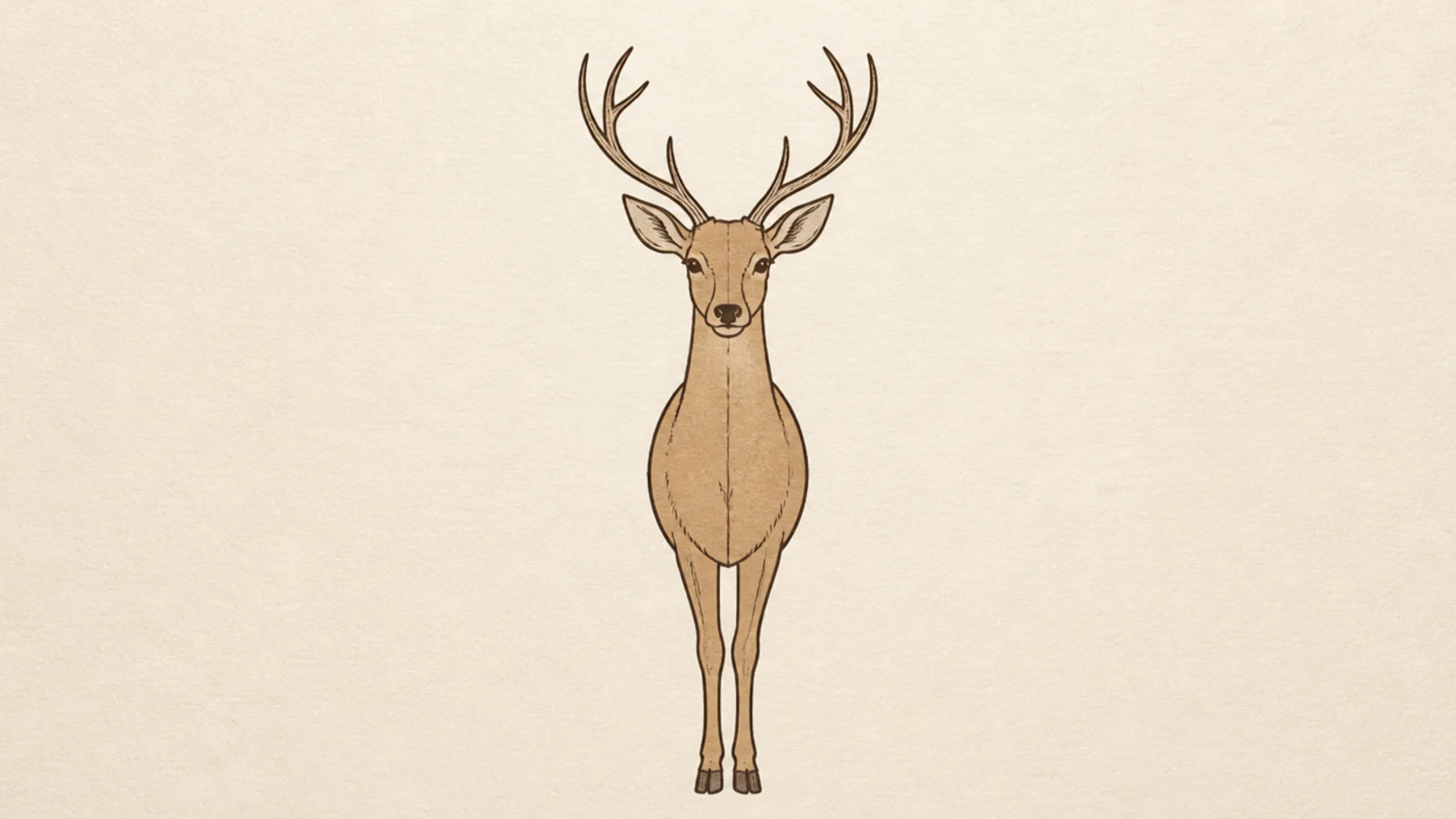 A simple deer seen head-on standing symmetrically